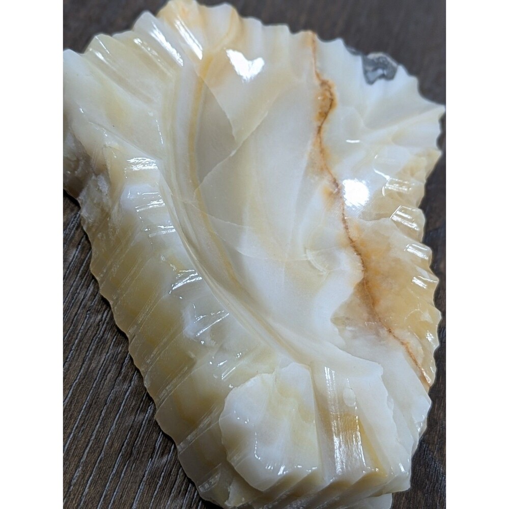VTG Carved Natural Stone Ashtray Marble Onyx Calcite 1970s Cigarette Ridge Edges - Picture 8 of 9